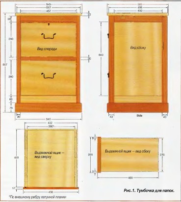 Размеры тумбочки для бумаг