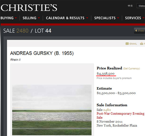 Страничка 4-миллионной фотографии на аукционе Кристи
